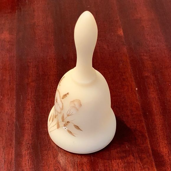 Fenton Satin Custard Glass Bell Floral Hand Painted Flowers Signed Vintage 4.5” - Picture 3 of 9